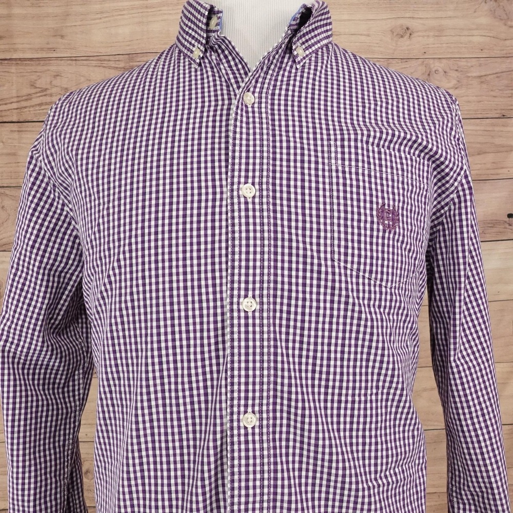 Chaps Shirt Mens L Purple Check Long Sleeve Button-Up Stretch Easy Care